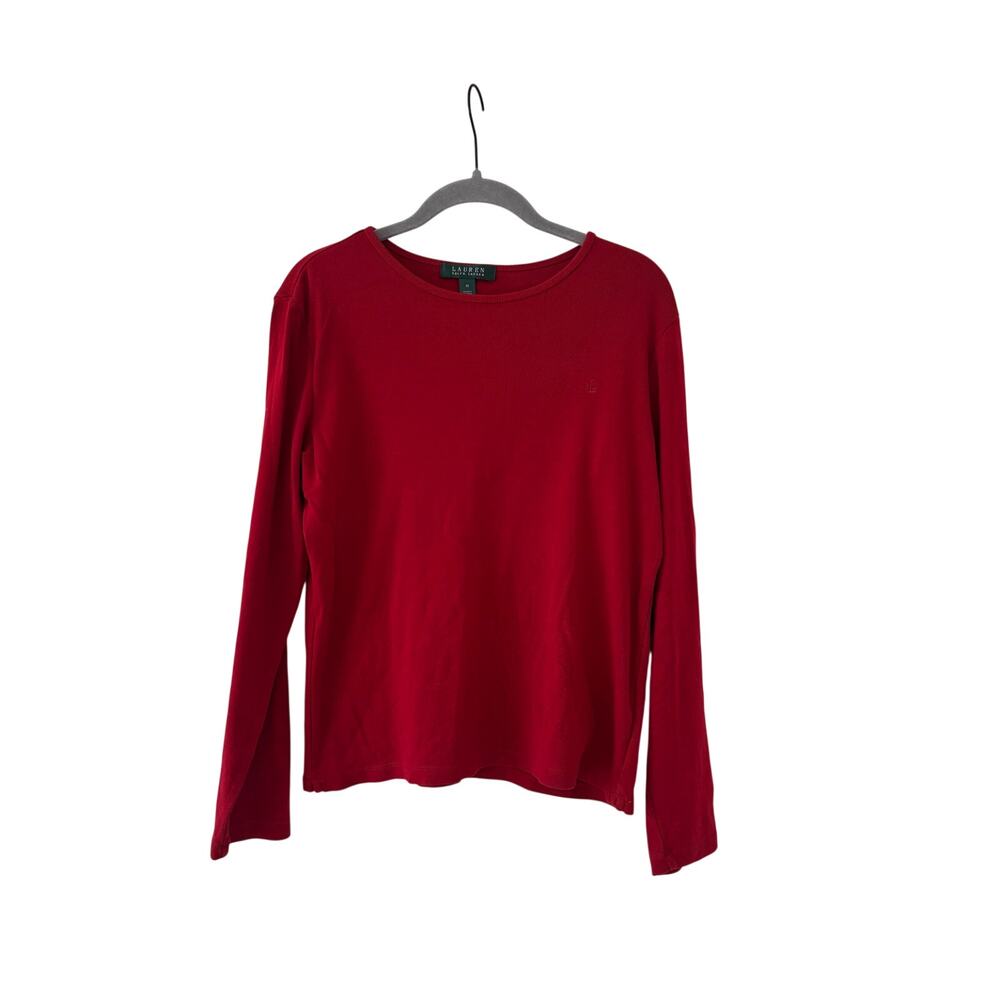 Lauren Ralph Lauren Red Long Sleeve Cotton Knit Top Womens Medium M Classic - Picture 2 of 9